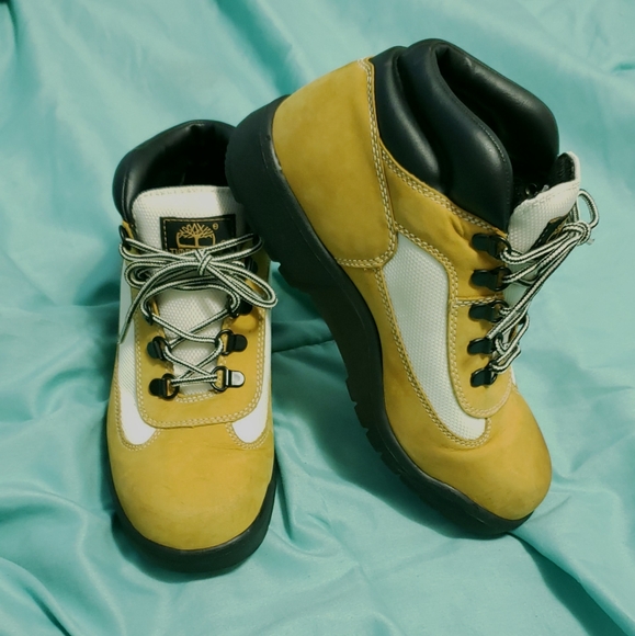 cream and green timberland field boots